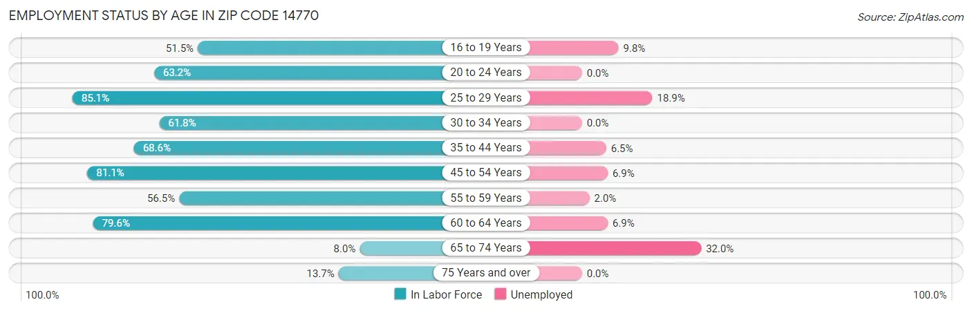 Employment Status by Age in Zip Code 14770