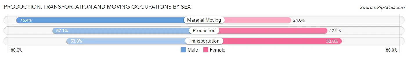 Production, Transportation and Moving Occupations by Sex in Zip Code 14802