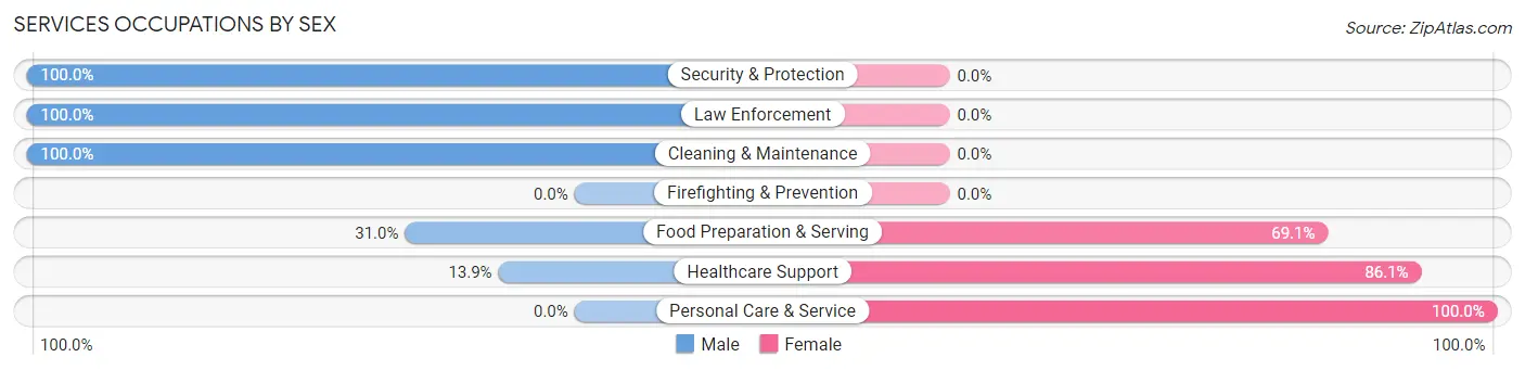 Services Occupations by Sex in Zip Code 14803