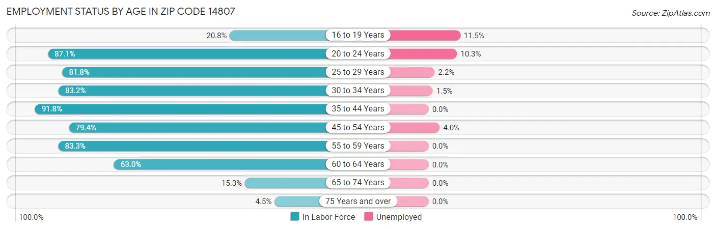 Employment Status by Age in Zip Code 14807