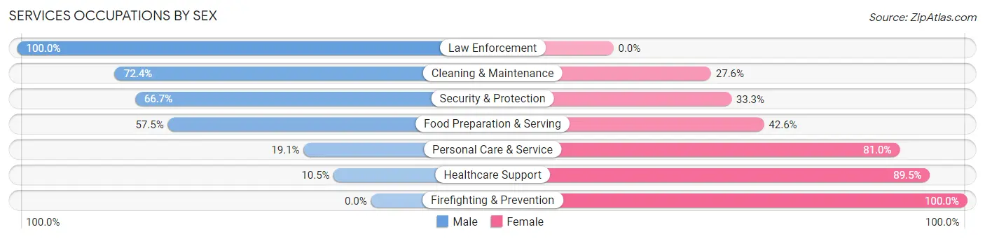 Services Occupations by Sex in Zip Code 14840