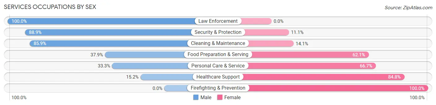 Services Occupations by Sex in Zip Code 14869