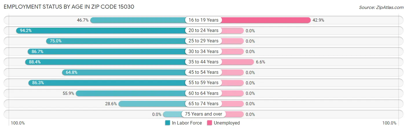 Employment Status by Age in Zip Code 15030