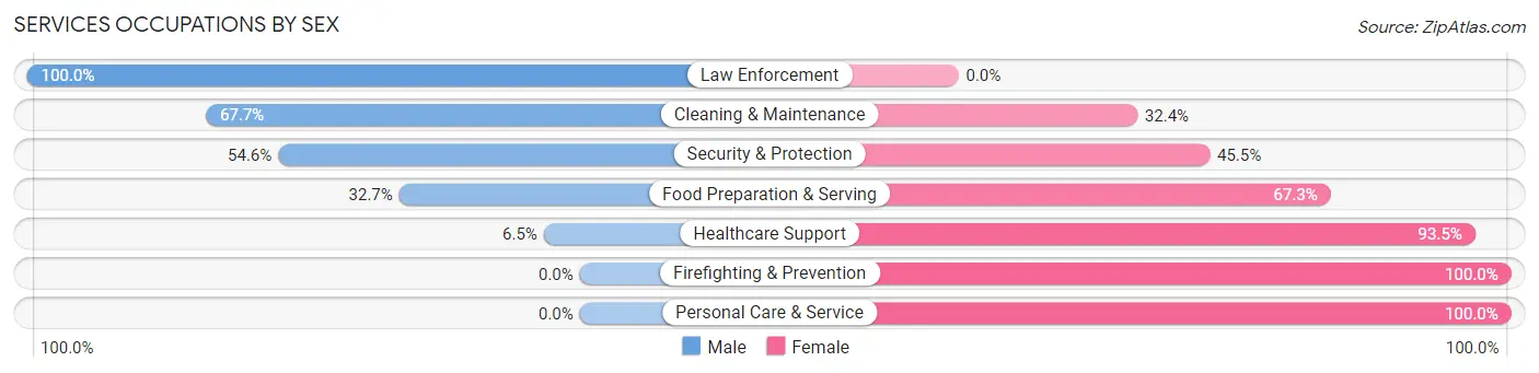 Services Occupations by Sex in Zip Code 15473