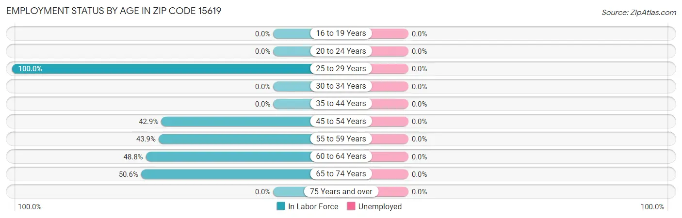Employment Status by Age in Zip Code 15619