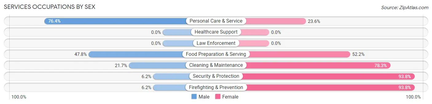 Services Occupations by Sex in Zip Code 15705