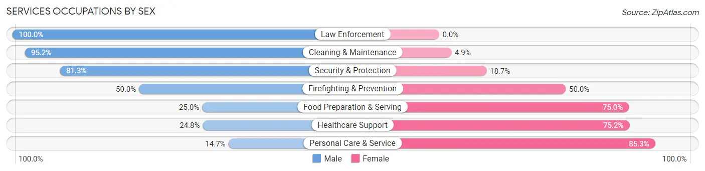 Services Occupations by Sex in Zip Code 15801