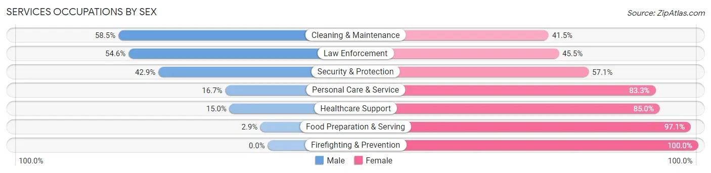 Services Occupations by Sex in Zip Code 15829