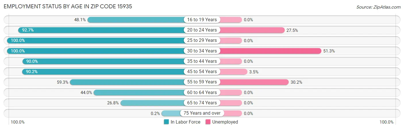 Employment Status by Age in Zip Code 15935
