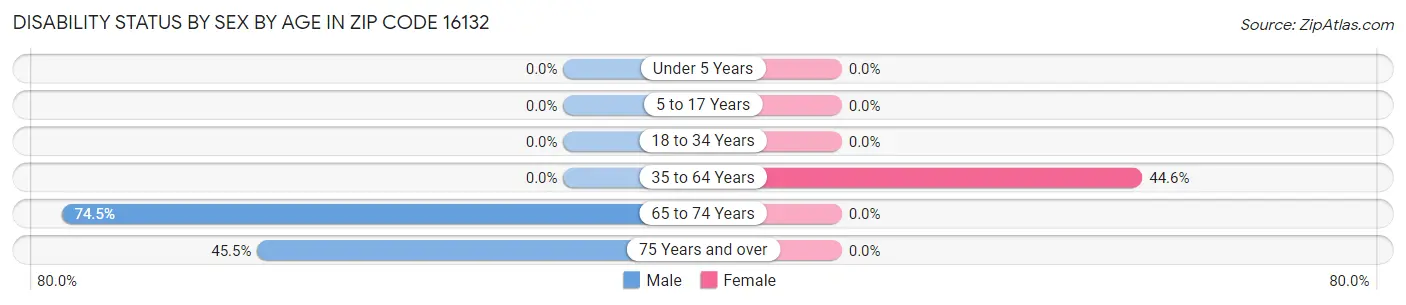 Disability Status by Sex by Age in Zip Code 16132