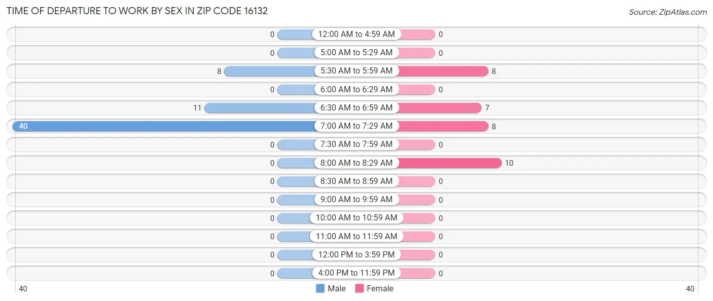 Time of Departure to Work by Sex in Zip Code 16132