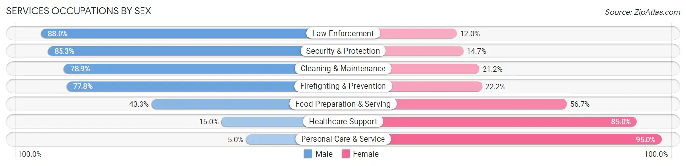 Services Occupations by Sex in Zip Code 16142