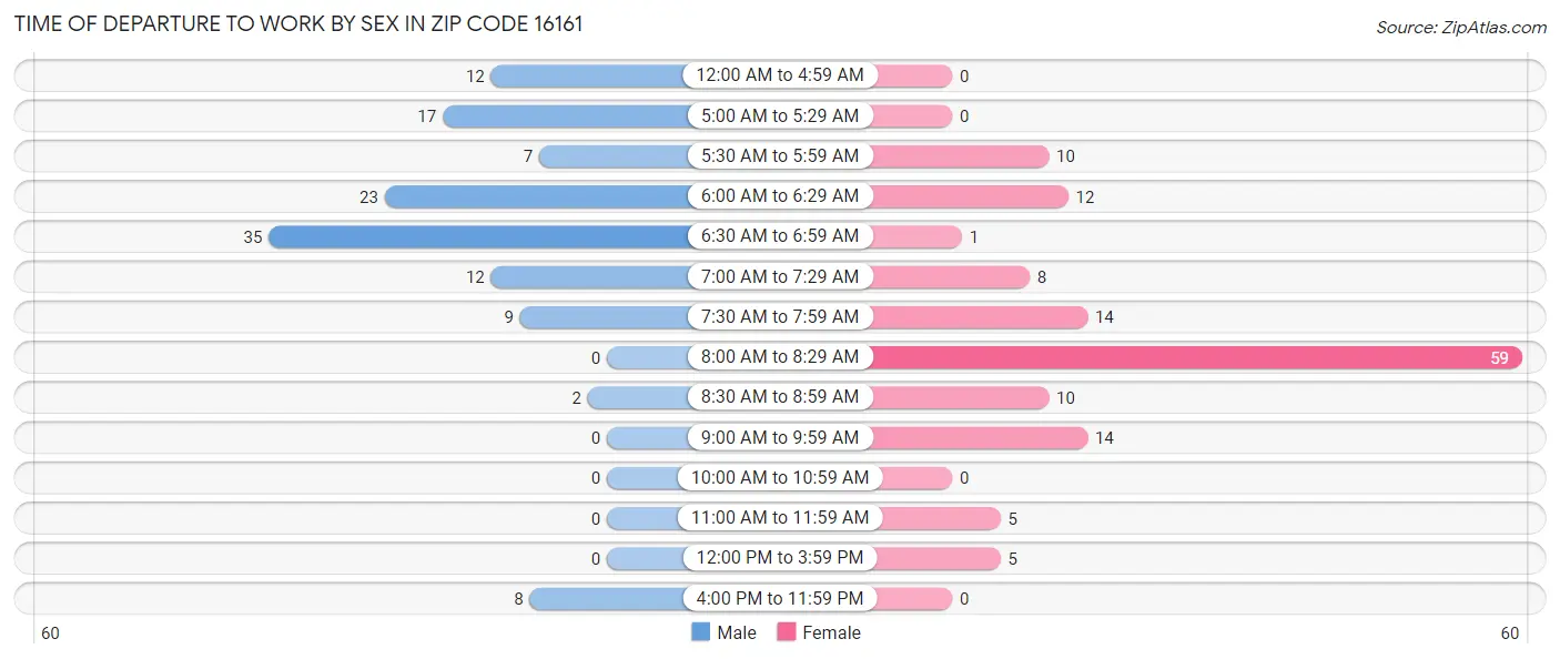 Time of Departure to Work by Sex in Zip Code 16161