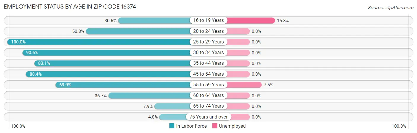 Employment Status by Age in Zip Code 16374
