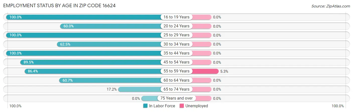 Employment Status by Age in Zip Code 16624