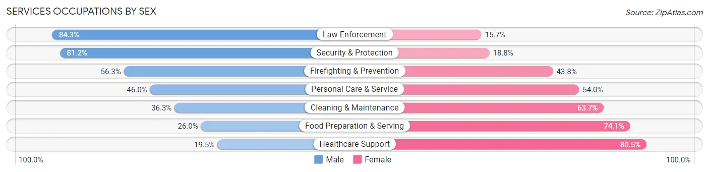 Services Occupations by Sex in Zip Code 16652