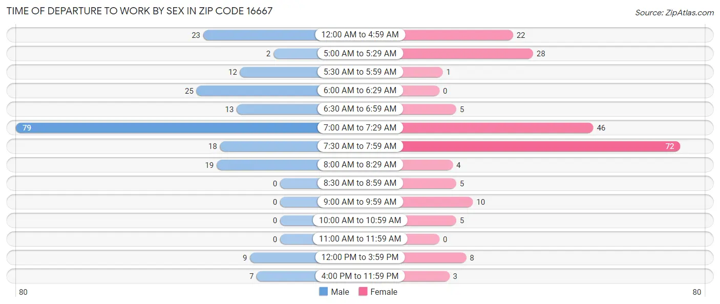 Time of Departure to Work by Sex in Zip Code 16667