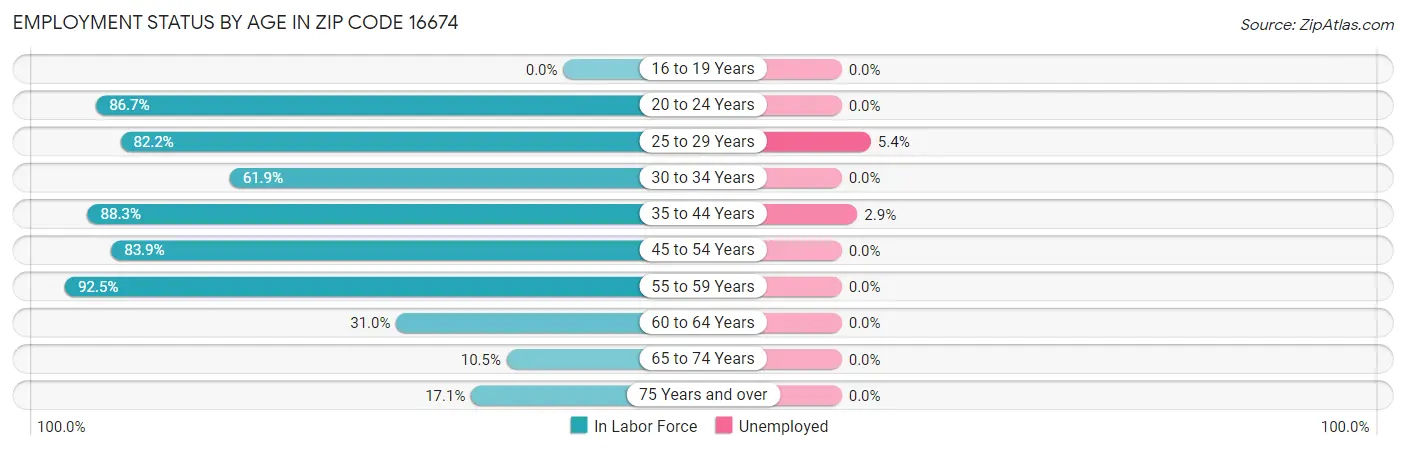 Employment Status by Age in Zip Code 16674