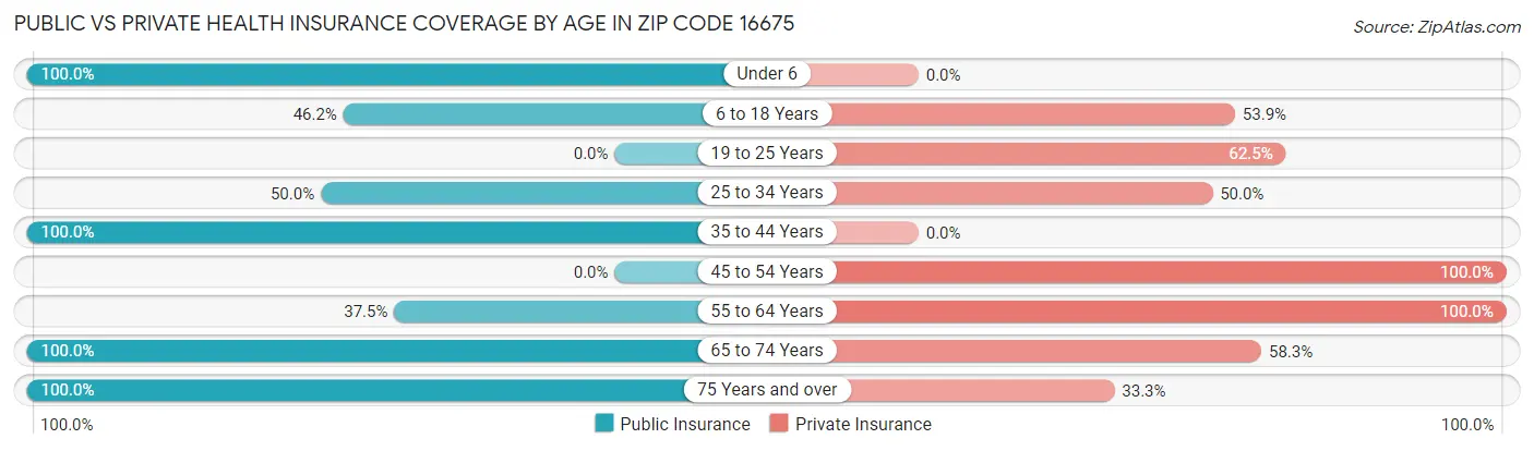 Public vs Private Health Insurance Coverage by Age in Zip Code 16675