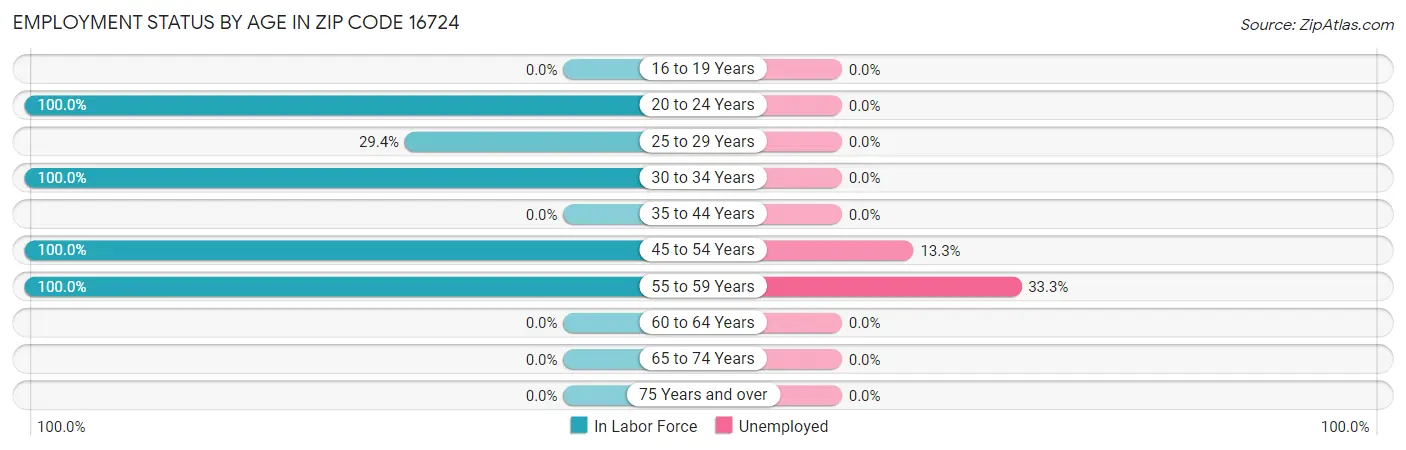 Employment Status by Age in Zip Code 16724