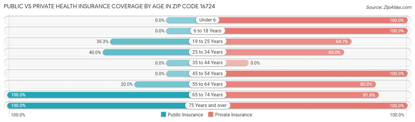 Public vs Private Health Insurance Coverage by Age in Zip Code 16724