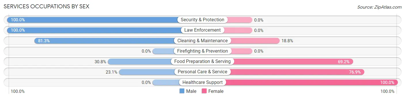 Services Occupations by Sex in Zip Code 17017