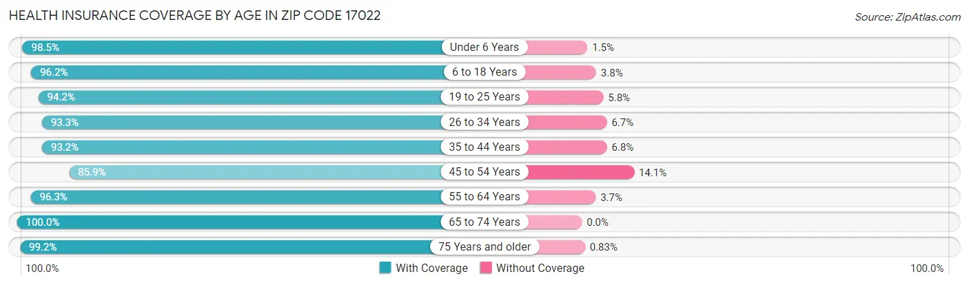 Health Insurance Coverage by Age in Zip Code 17022