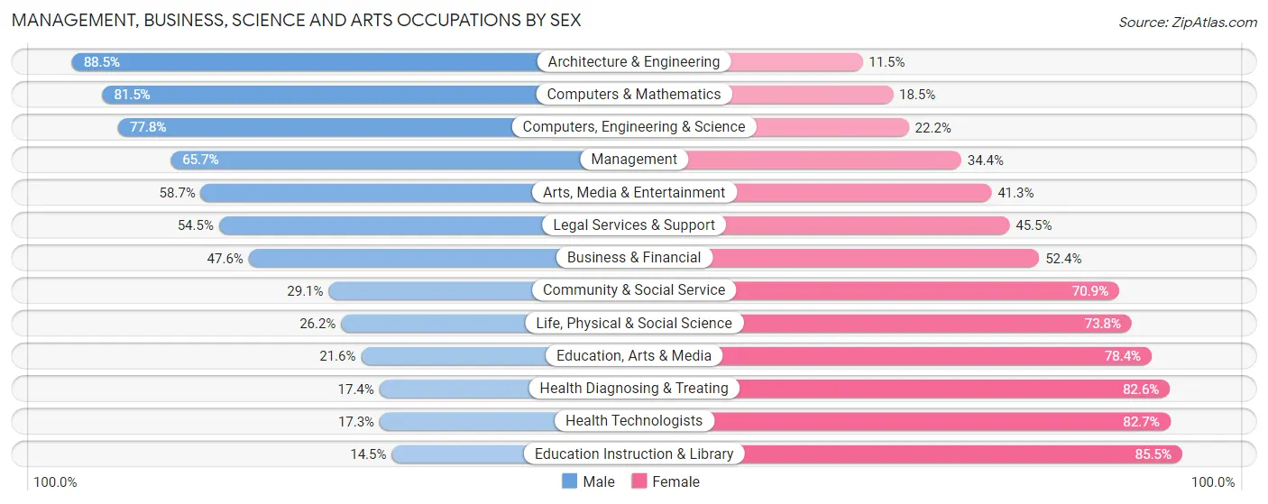 Management, Business, Science and Arts Occupations by Sex in Zip Code 17111