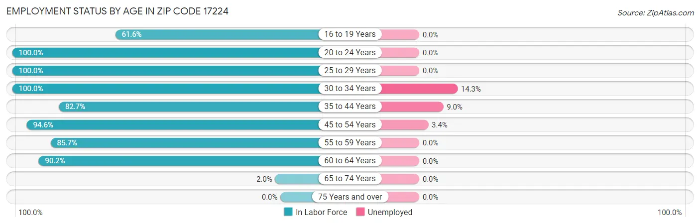 Employment Status by Age in Zip Code 17224