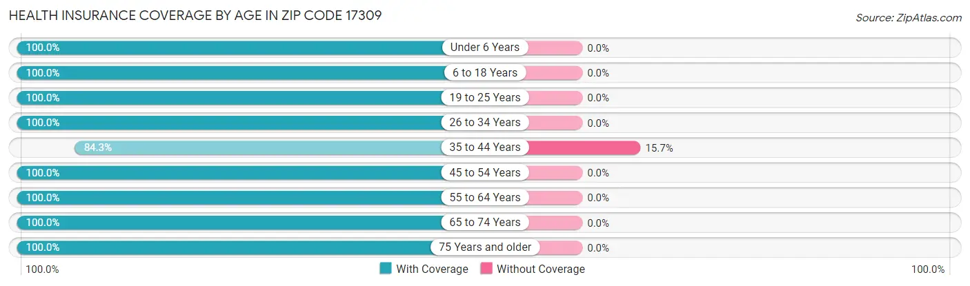Health Insurance Coverage by Age in Zip Code 17309