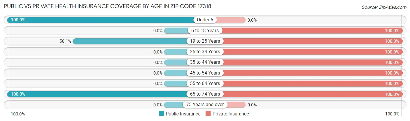 Public vs Private Health Insurance Coverage by Age in Zip Code 17318