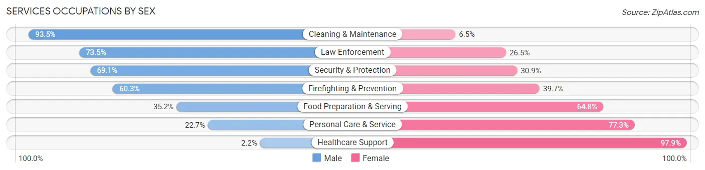 Services Occupations by Sex in Zip Code 17370