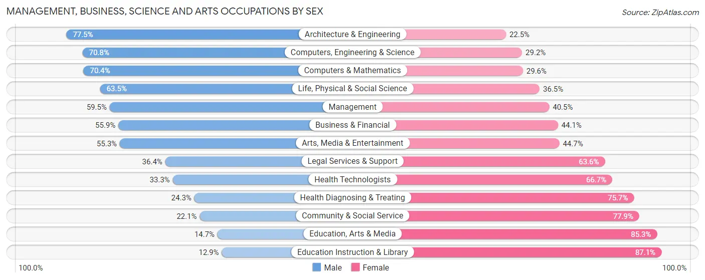 Management, Business, Science and Arts Occupations by Sex in Zip Code 17404