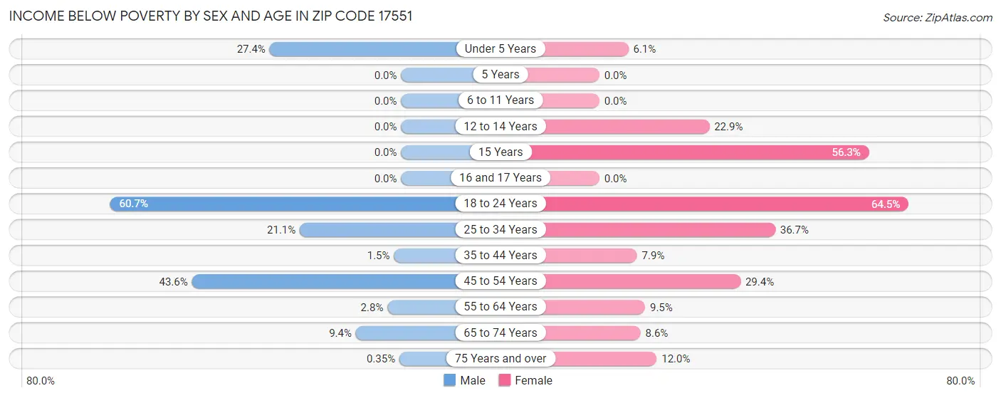 Income Below Poverty by Sex and Age in Zip Code 17551