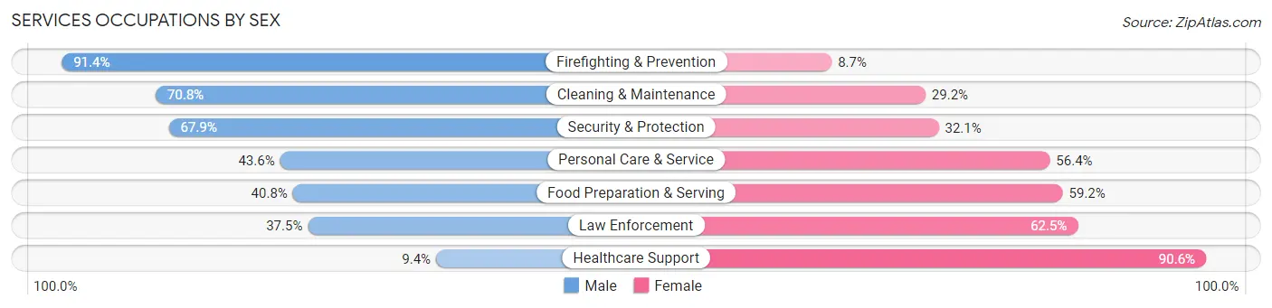 Services Occupations by Sex in Zip Code 17602