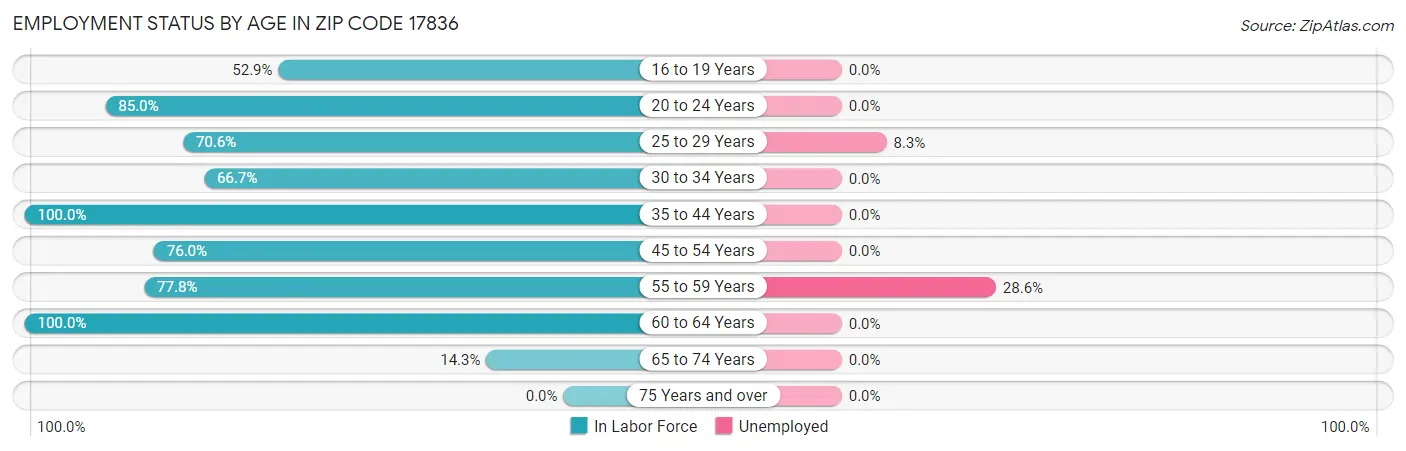 Employment Status by Age in Zip Code 17836