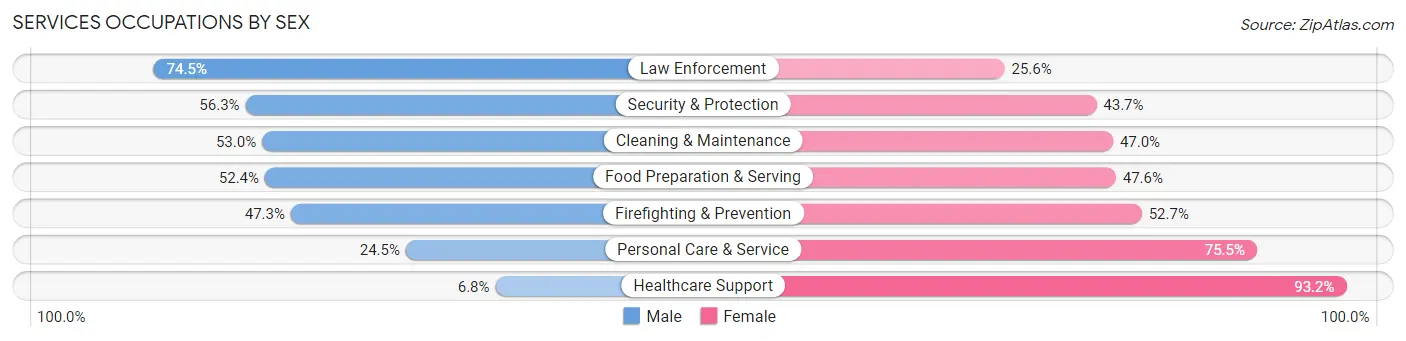 Services Occupations by Sex in Zip Code 18042