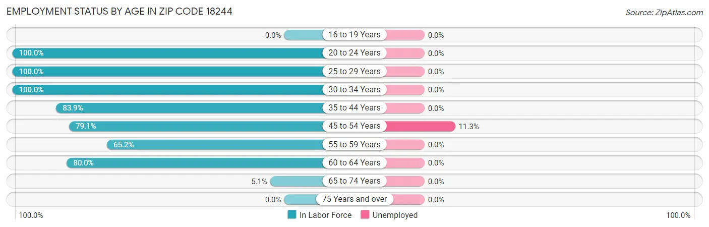 Employment Status by Age in Zip Code 18244