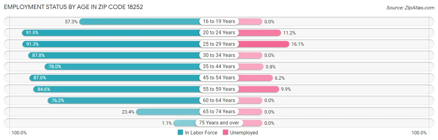 Employment Status by Age in Zip Code 18252