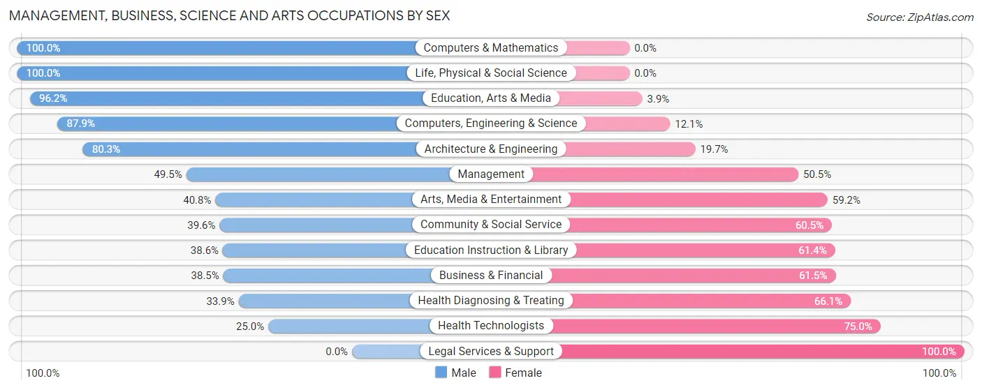 Management, Business, Science and Arts Occupations by Sex in Zip Code 18328