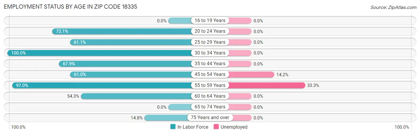 Employment Status by Age in Zip Code 18335