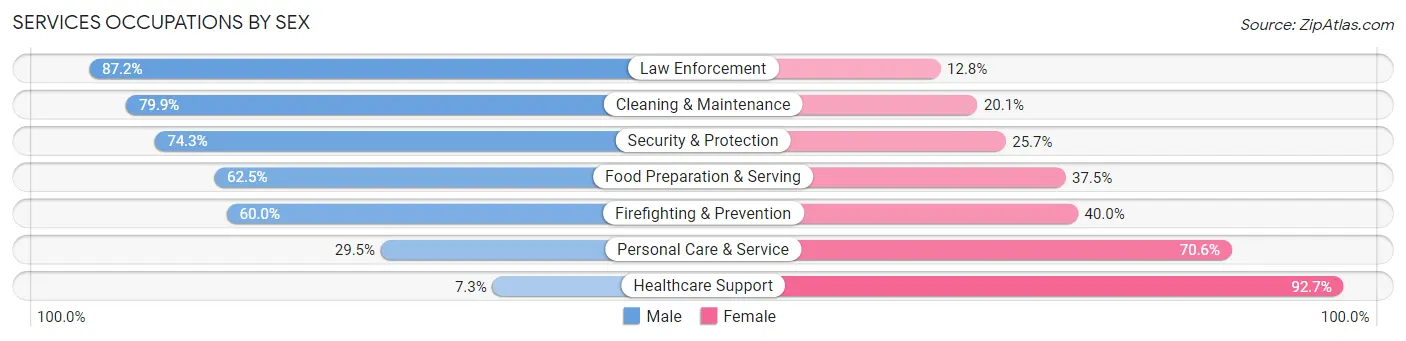 Services Occupations by Sex in Zip Code 18706