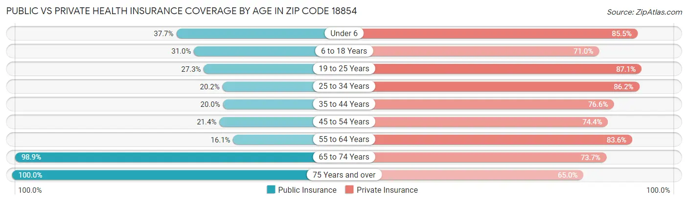 Public vs Private Health Insurance Coverage by Age in Zip Code 18854