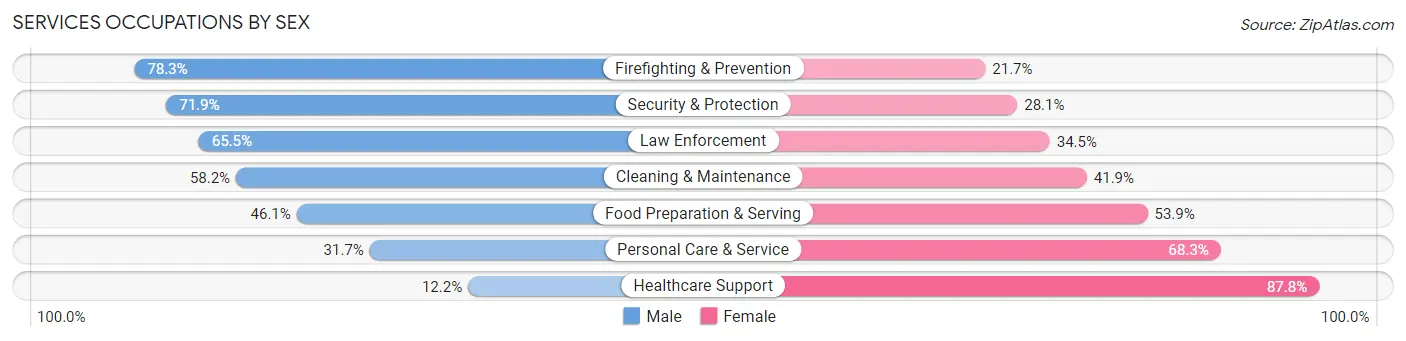Services Occupations by Sex in Zip Code 19015