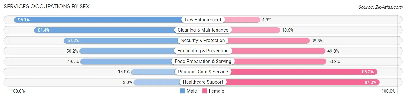 Services Occupations by Sex in Zip Code 19018