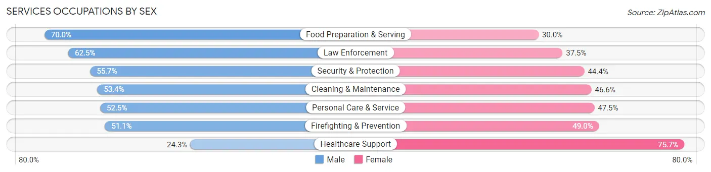 Services Occupations by Sex in Zip Code 19023