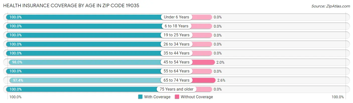 Health Insurance Coverage by Age in Zip Code 19035
