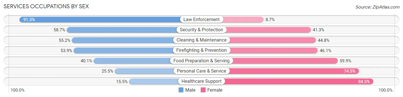 Services Occupations by Sex in Zip Code 19050