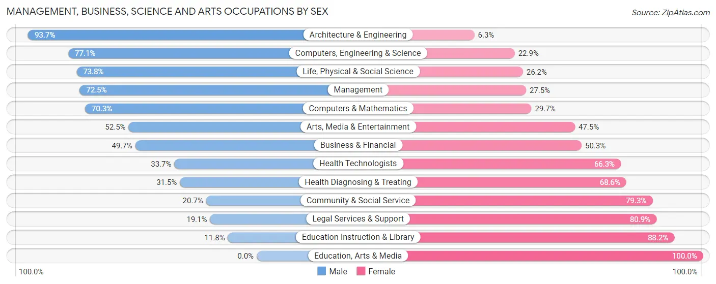 Management, Business, Science and Arts Occupations by Sex in Zip Code 19311