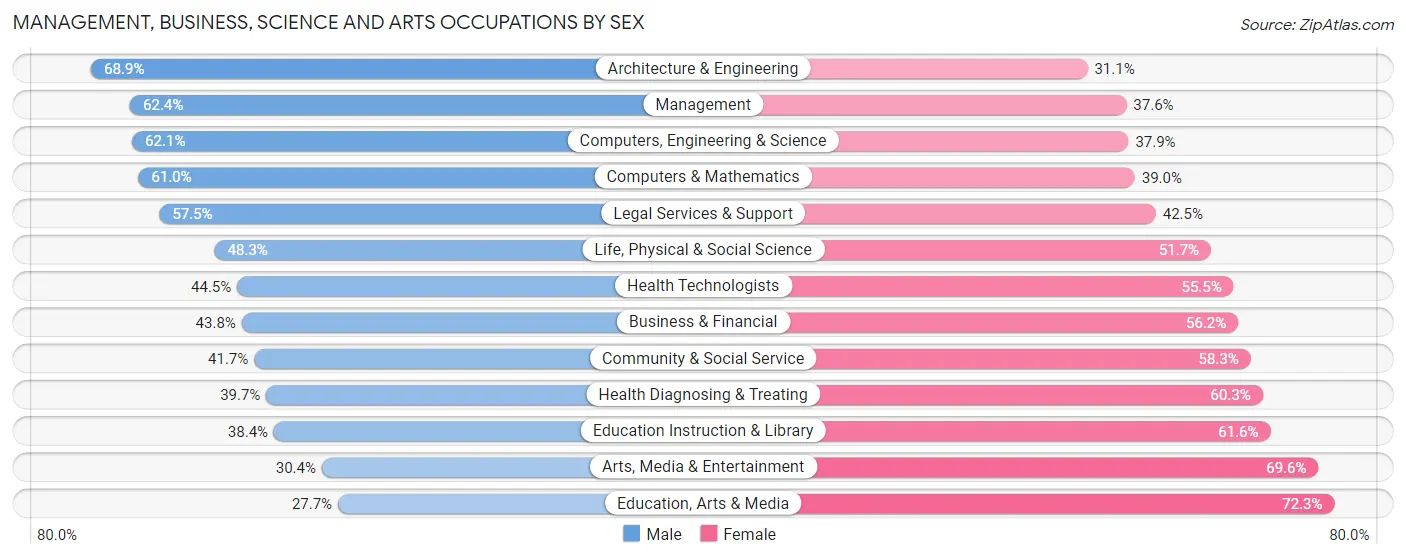 Management, Business, Science and Arts Occupations by Sex in Zip Code 19312